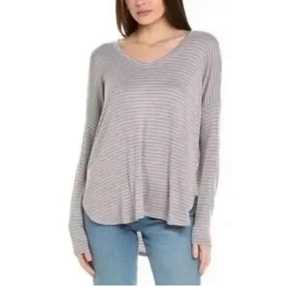 CAbi Plum Tee Striped V-Neck Tunic Top